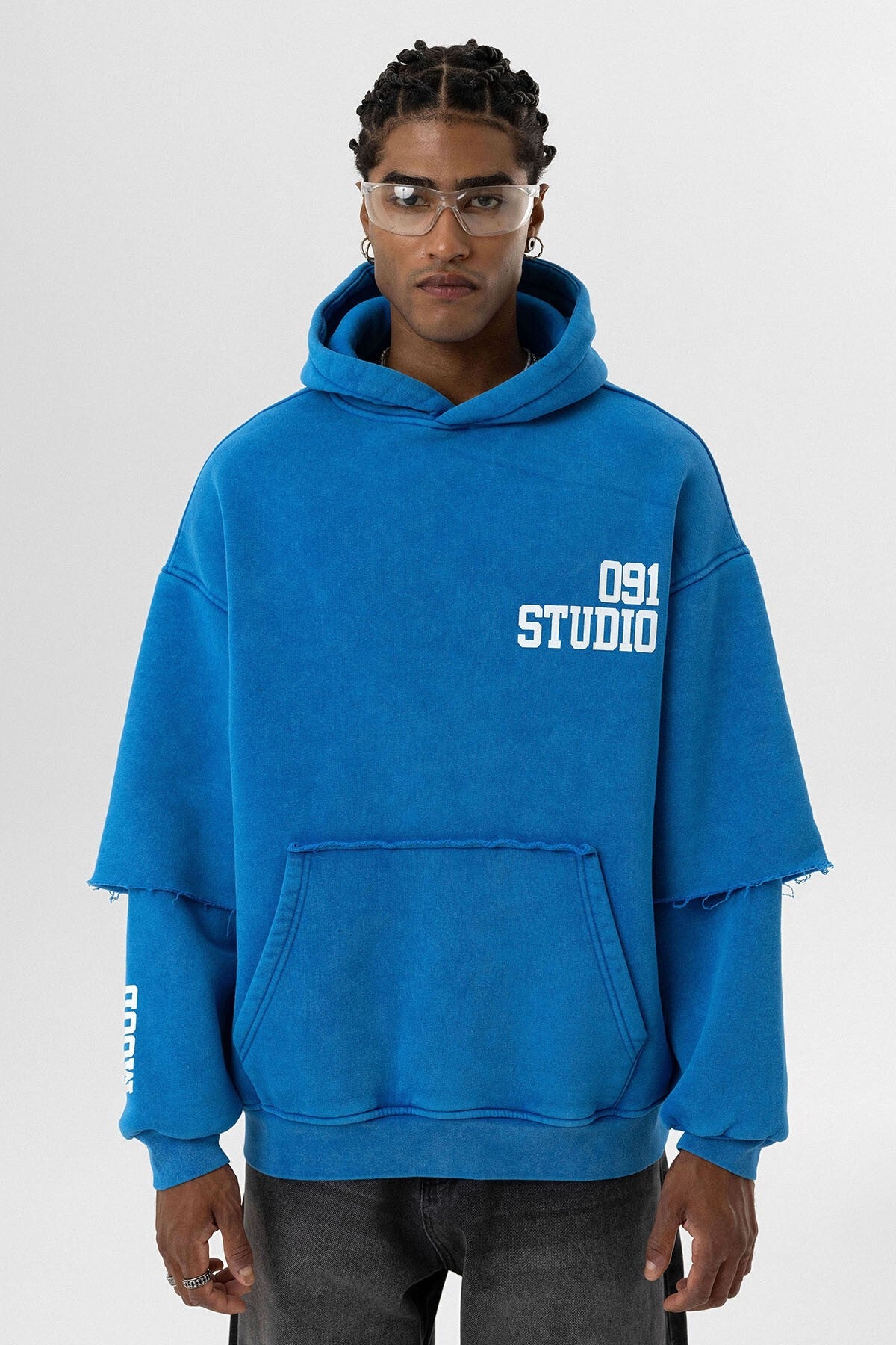 Oversized Hooded Sweatshirt with Double-Sleeve Detail (Washed)