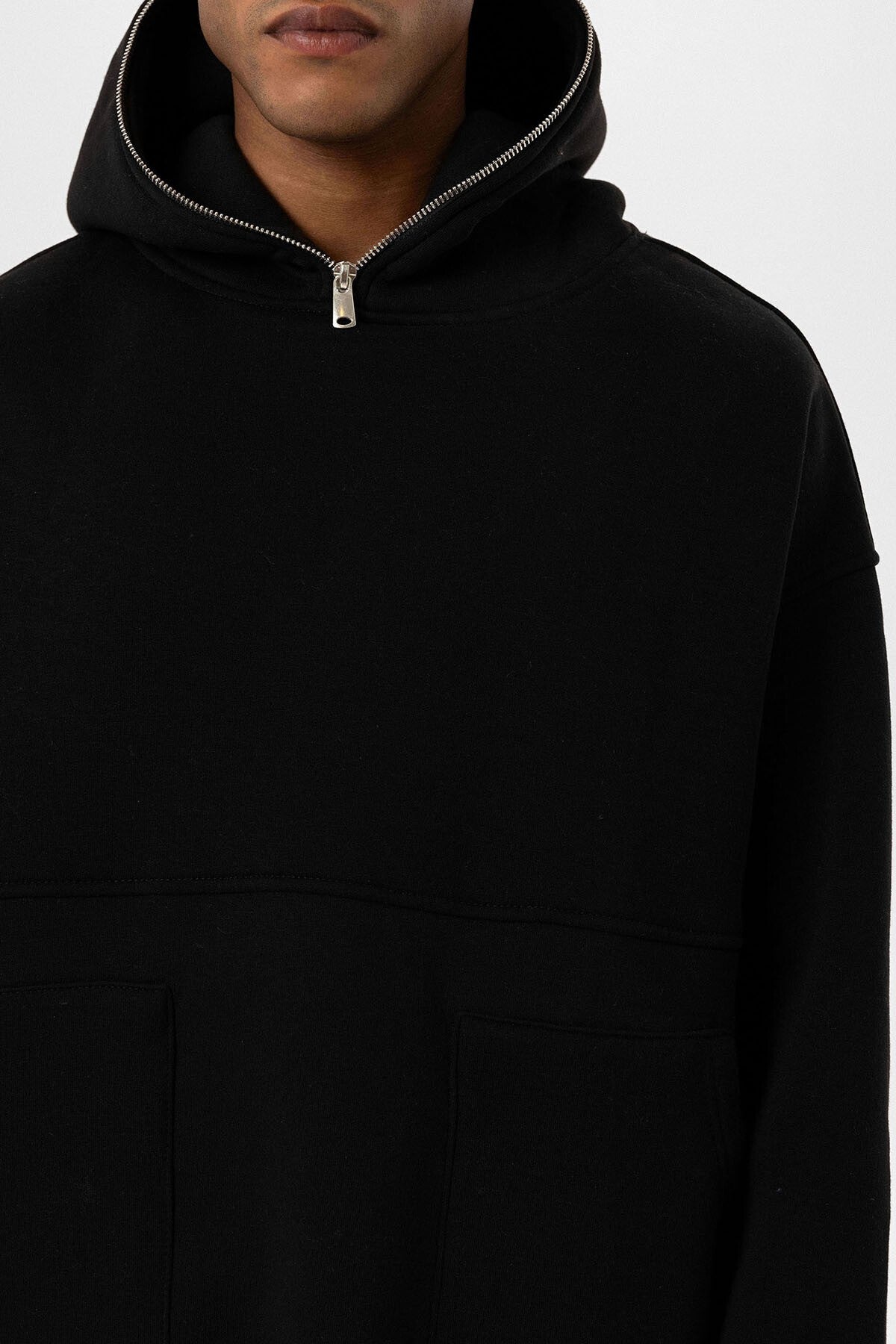 Hooded Sweatshirt with Double-Pocket Zipper Detail