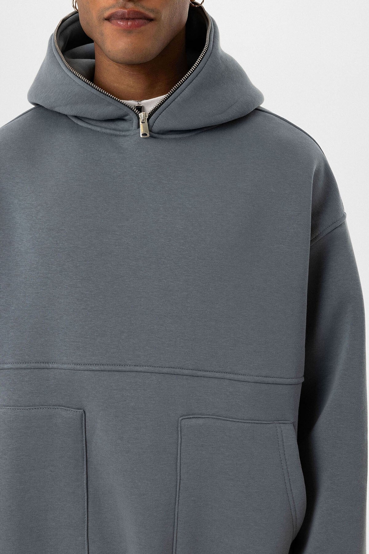 Hooded Sweatshirt with Double-Pocket Zipper Detail