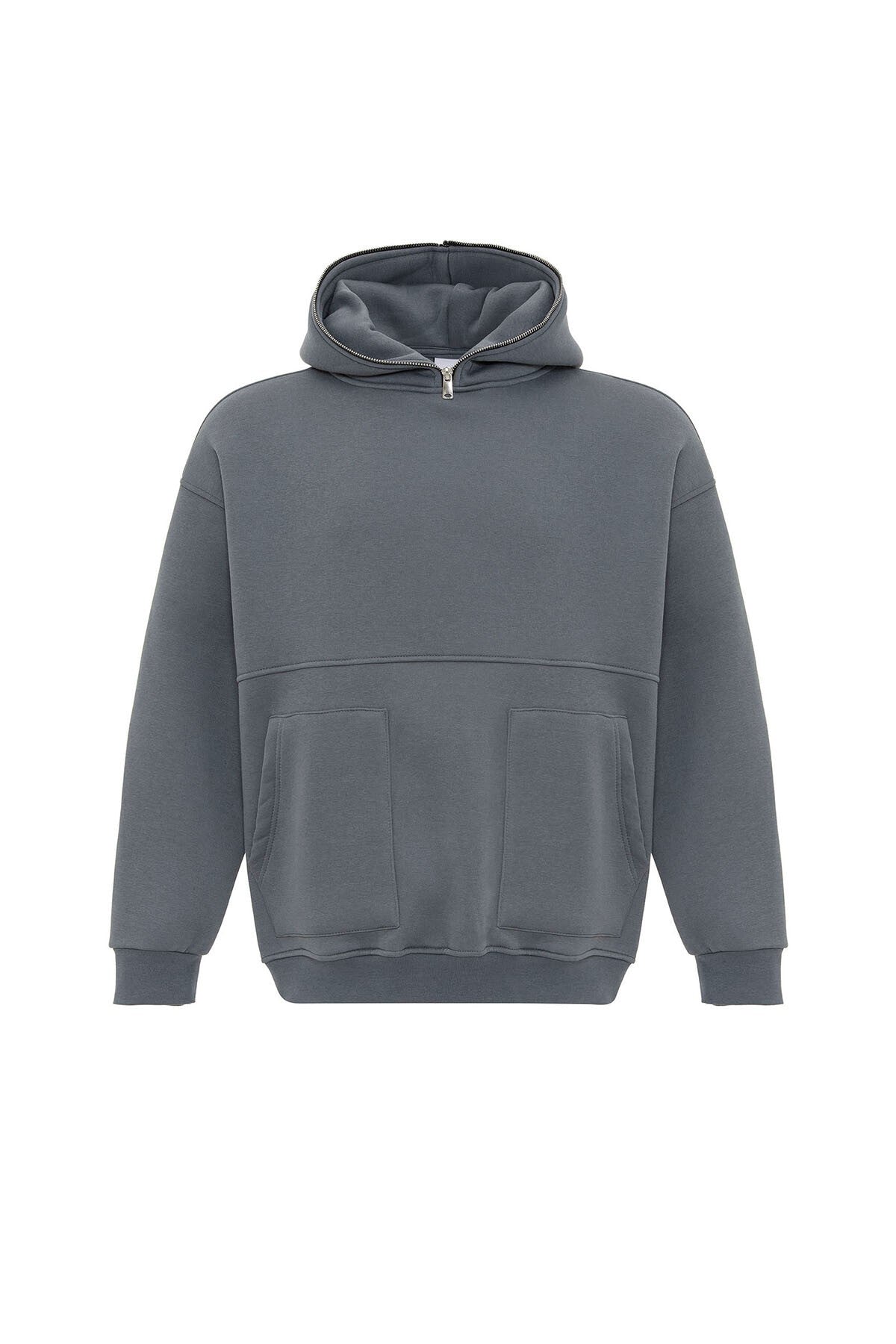 Hooded Sweatshirt with Double-Pocket Zipper Detail