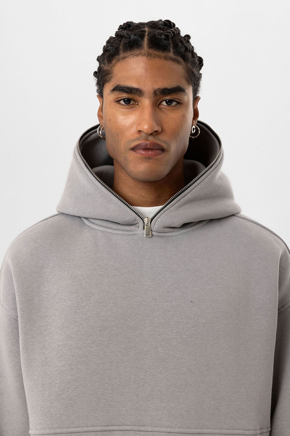 Hooded Sweatshirt with Double-Pocket Zipper Detail