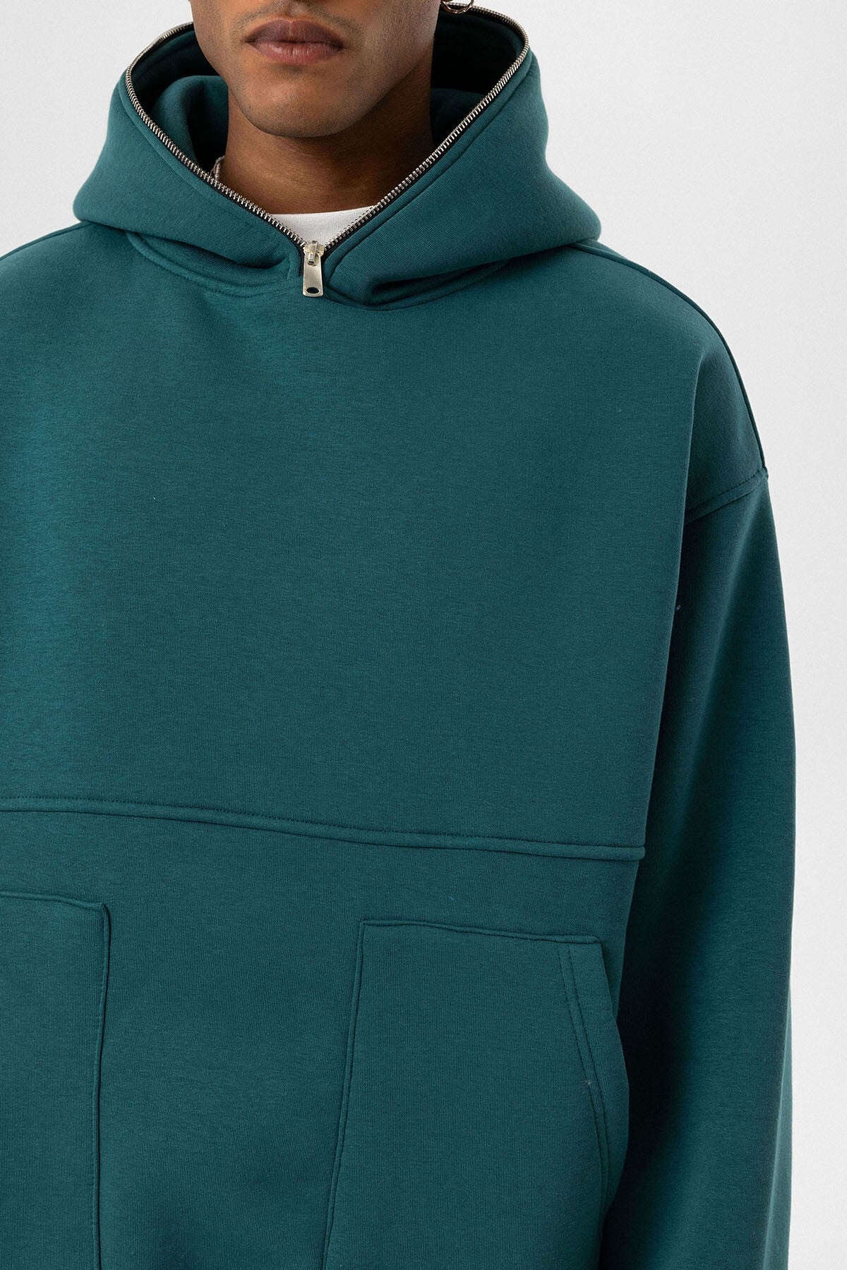 Hooded Sweatshirt with Double-Pocket Zipper Detail