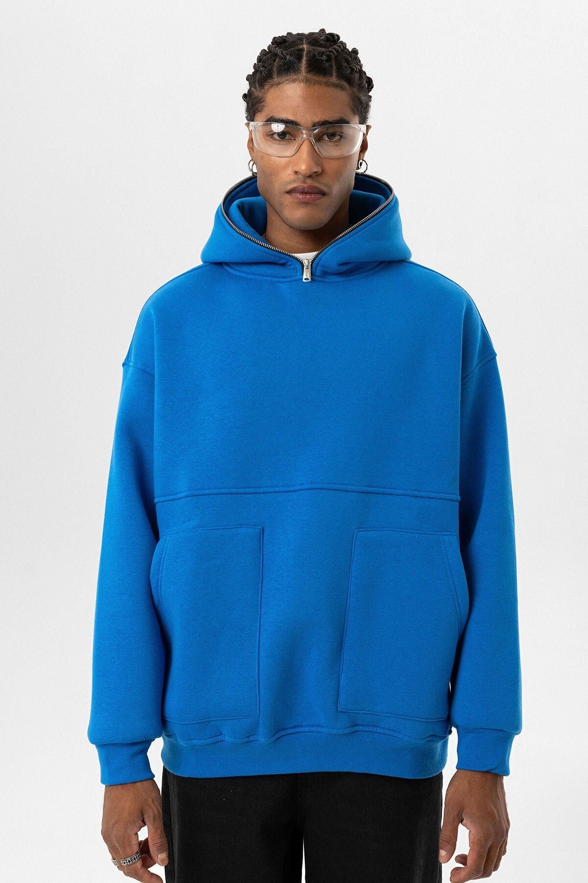 Hooded Sweatshirt with Double-Pocket Zipper Detail
