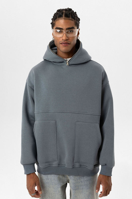Hooded Sweatshirt with Double-Pocket Zipper Detail