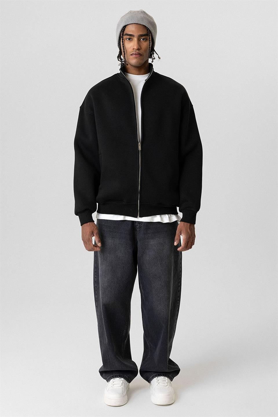 Basic Oversized Sweatshirt with Zipper