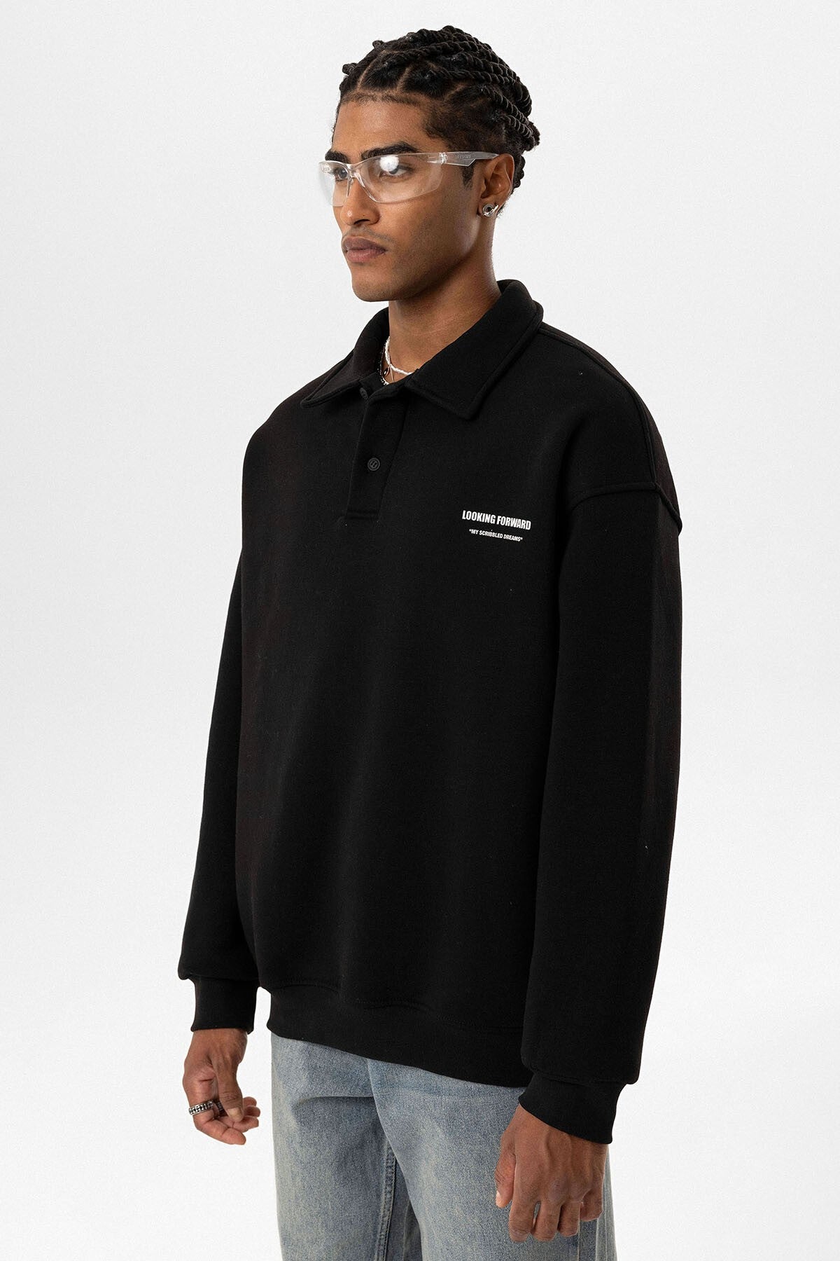 Oversized Printed Polo-Neck Sweatshirt
