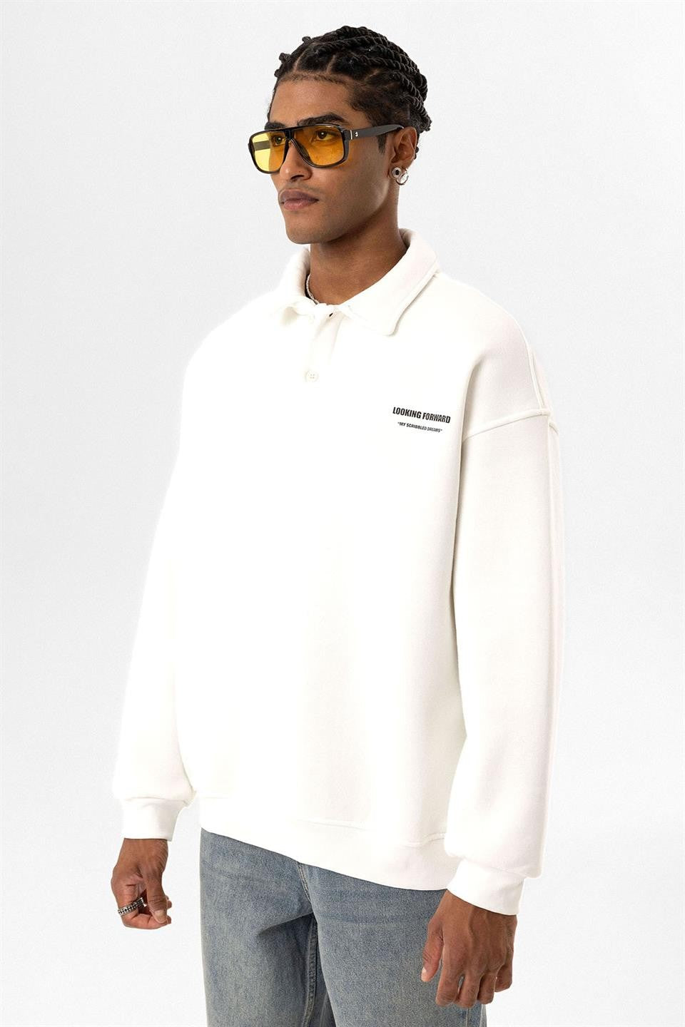 Oversized Printed Polo-Neck Sweatshirt