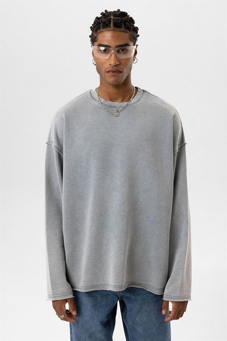 Oversized Sweatshirt with Washed Back Detail