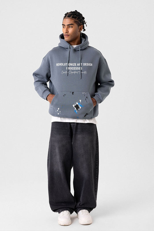 Color-Detailed Oversized Hooded Sweatshirt