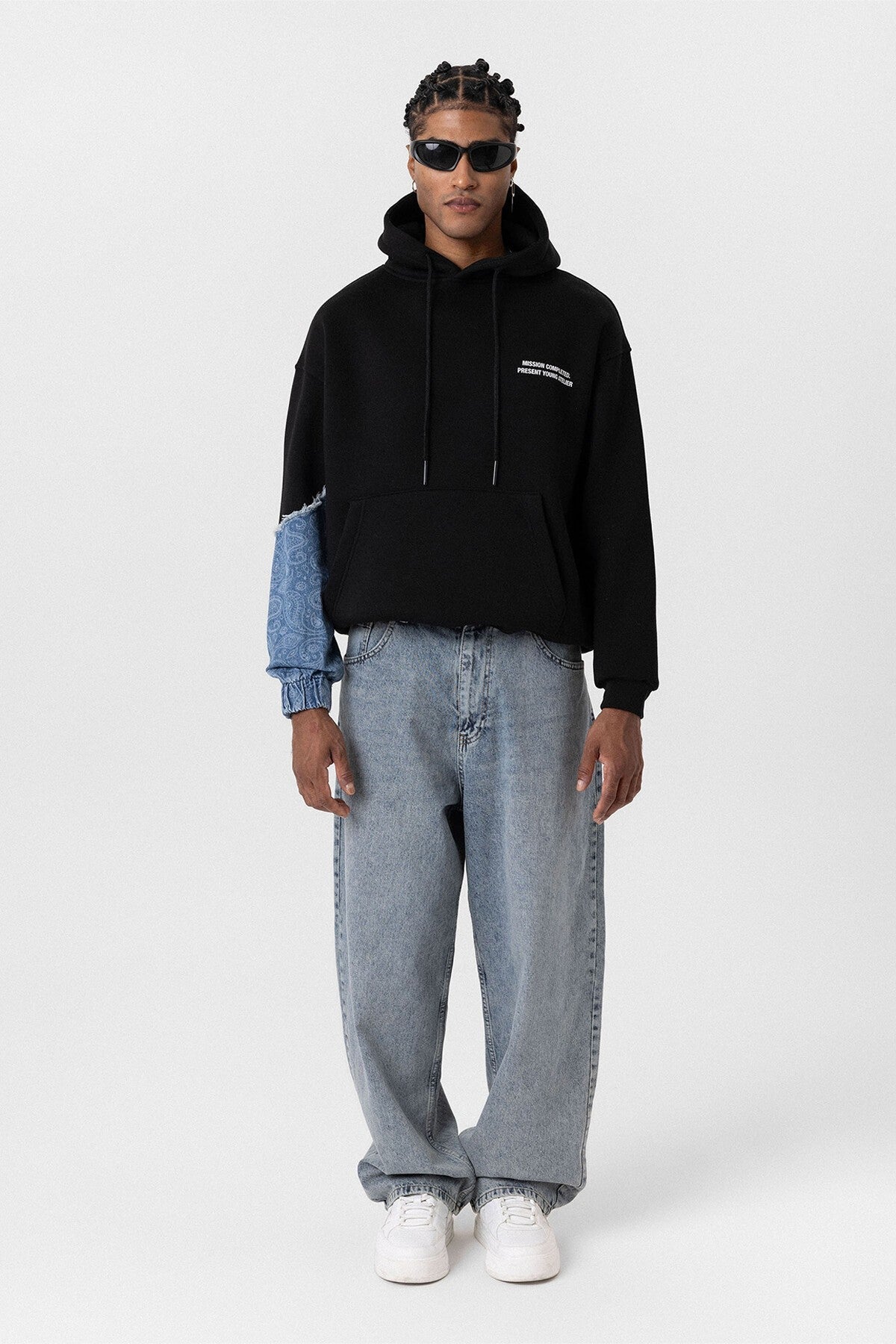 Oversized Hooded Sweatshirt with Sleeve Details