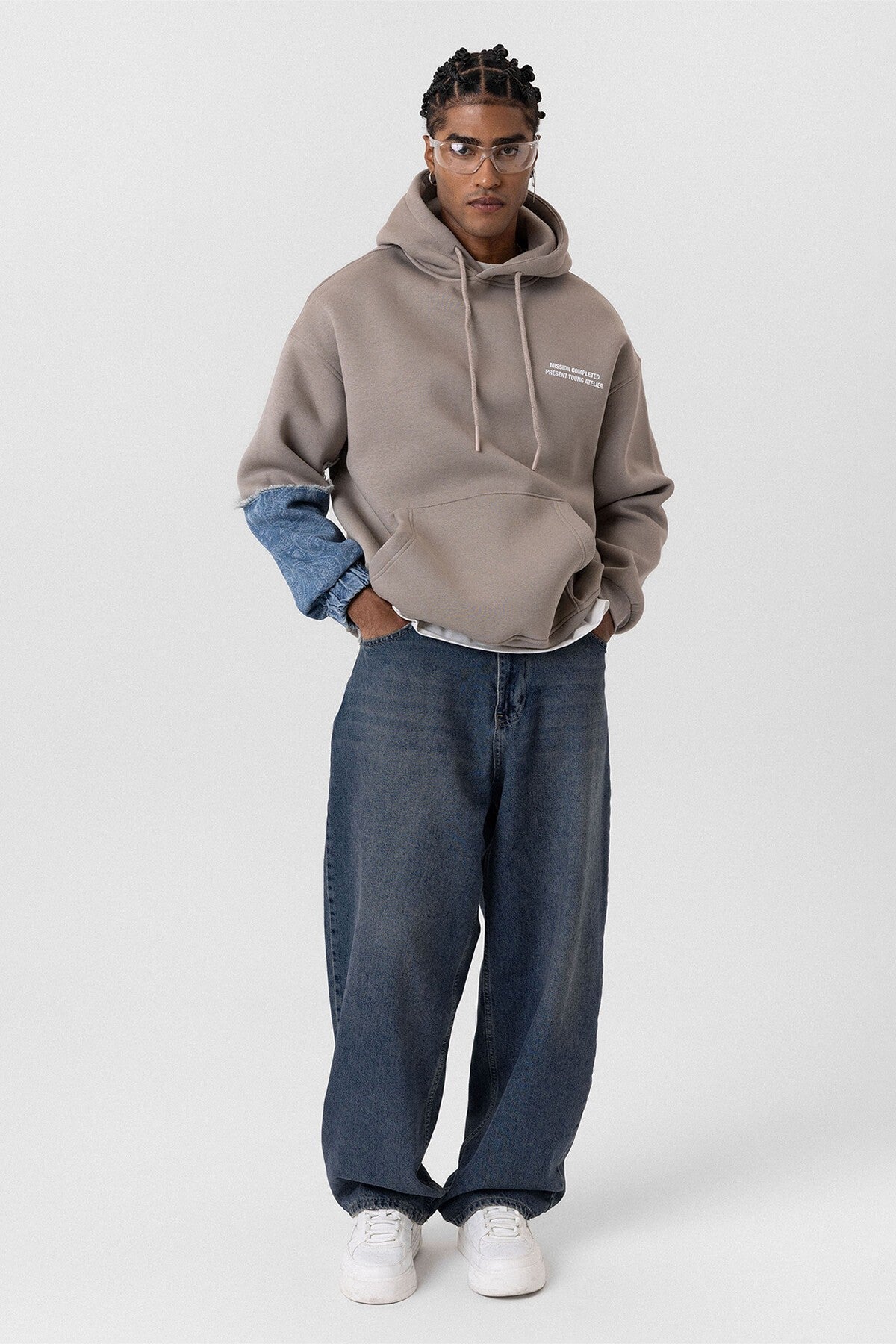 Oversized Hooded Sweatshirt with Sleeve Details