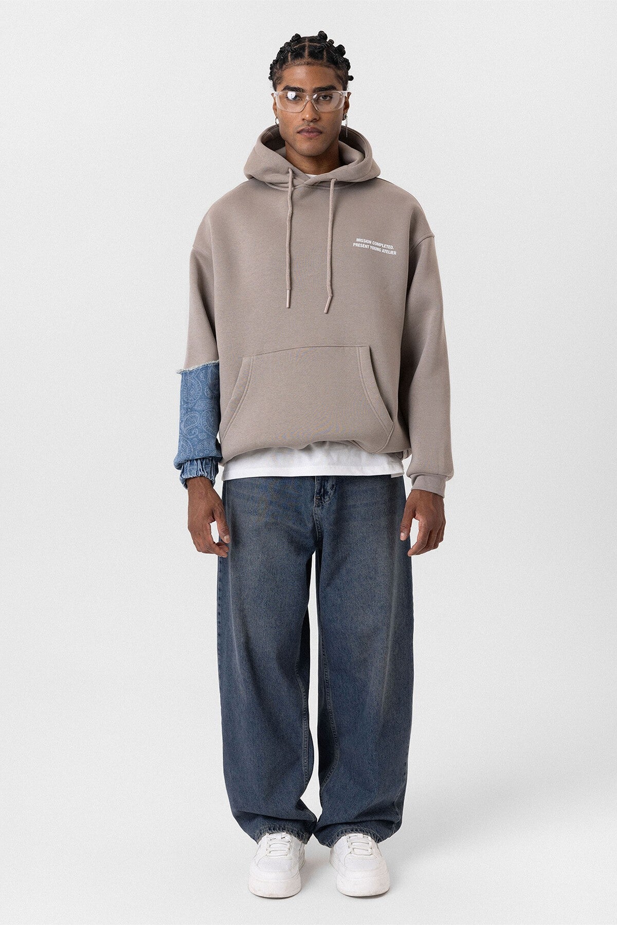 Oversized Hooded Sweatshirt with Sleeve Details