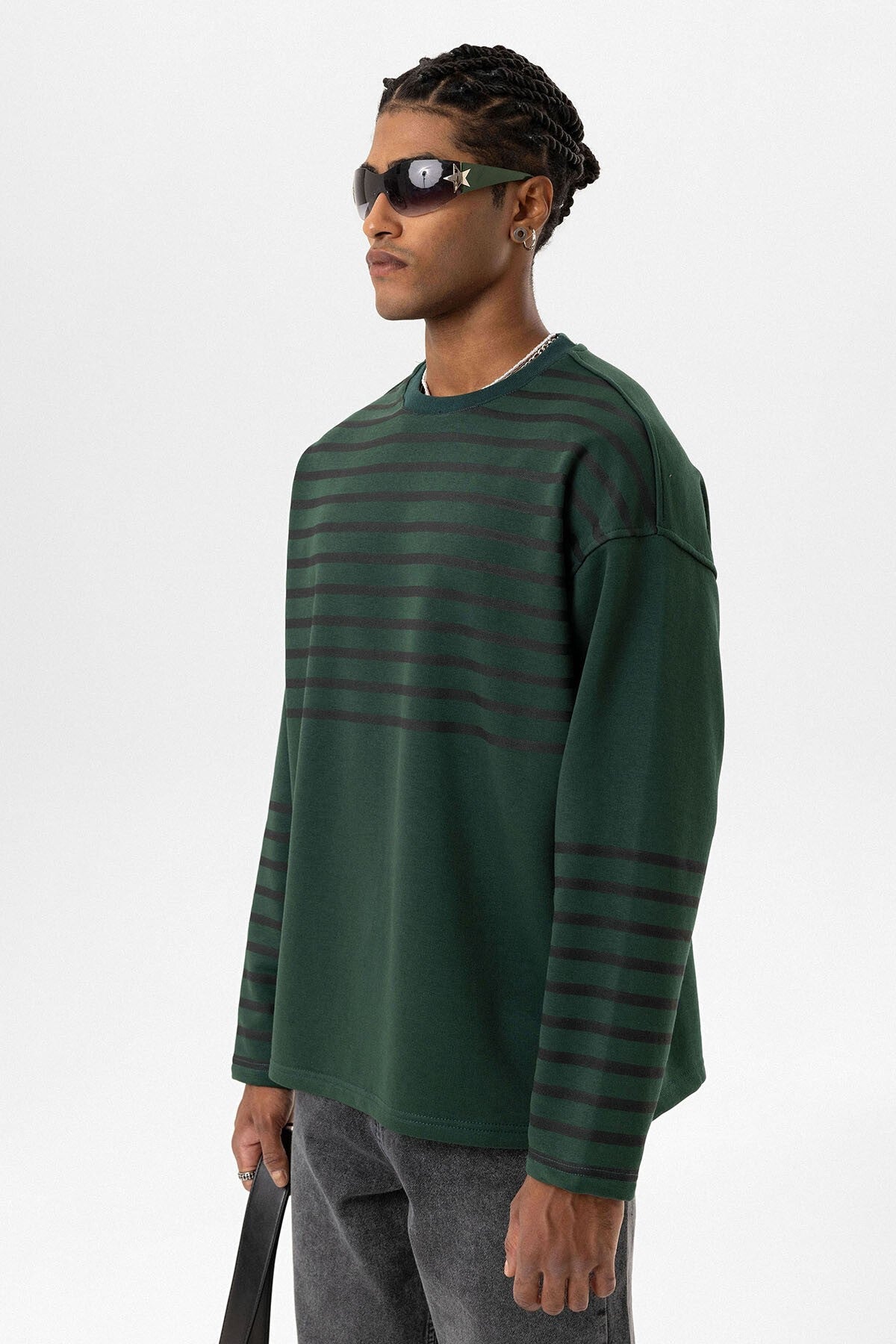 Oversized Sweatshirt with Striped Trim