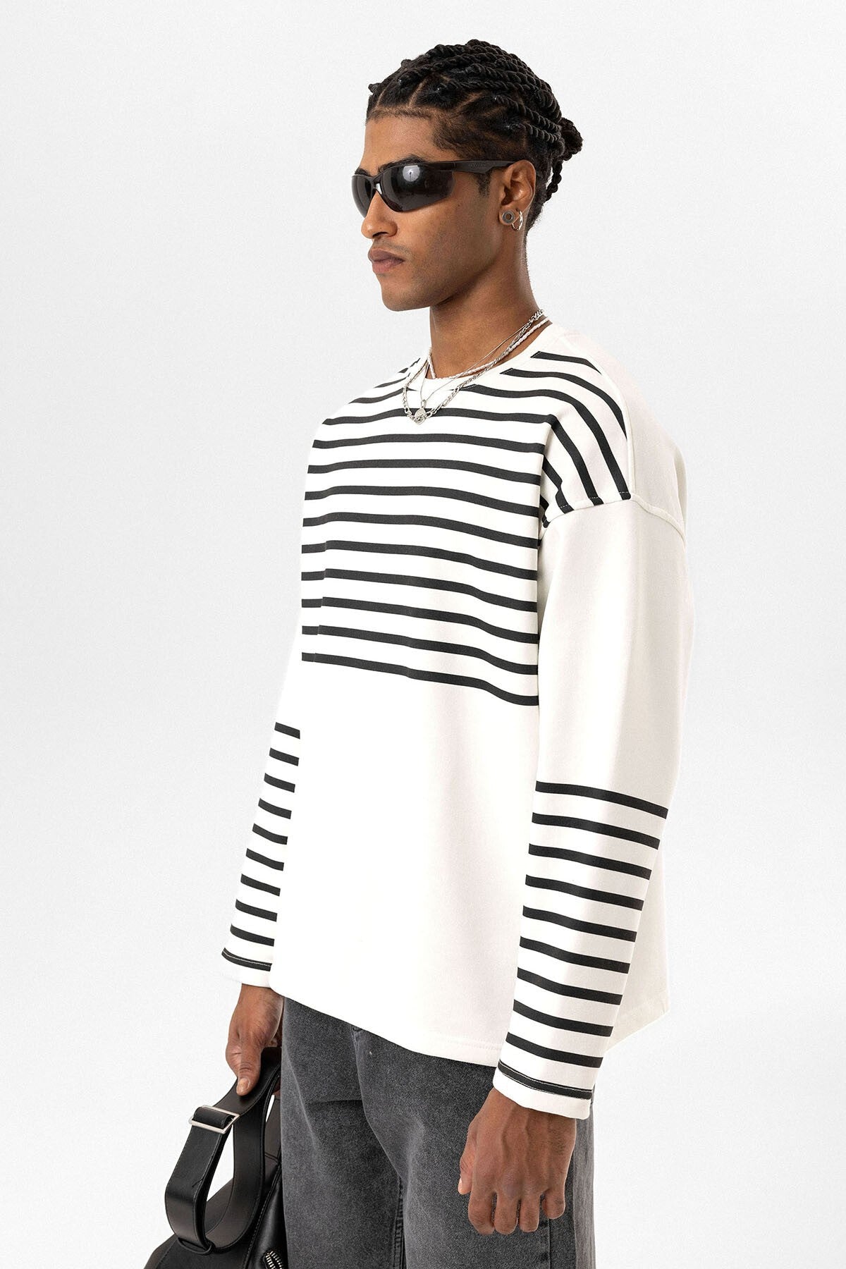 Oversized Sweatshirt with Striped Trim