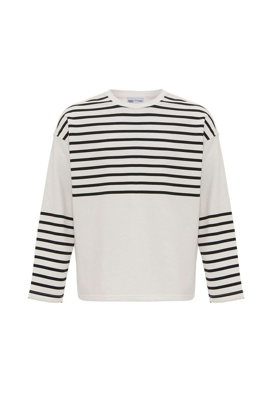 Oversized Sweatshirt with Striped Trim