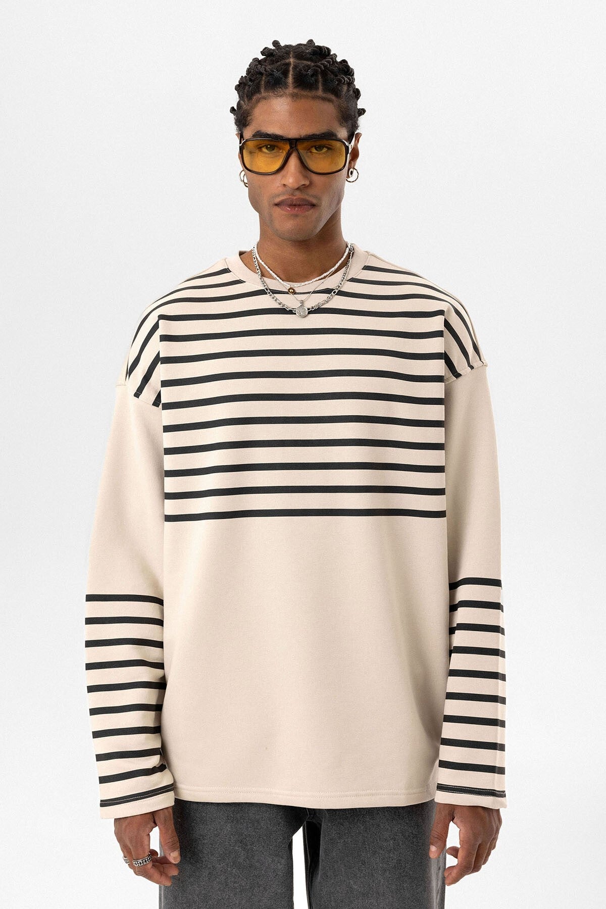 Oversized Sweatshirt with Striped Trim
