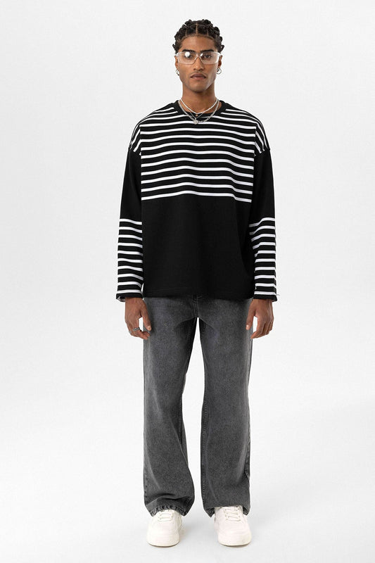 Oversized Sweatshirt with Striped Trim