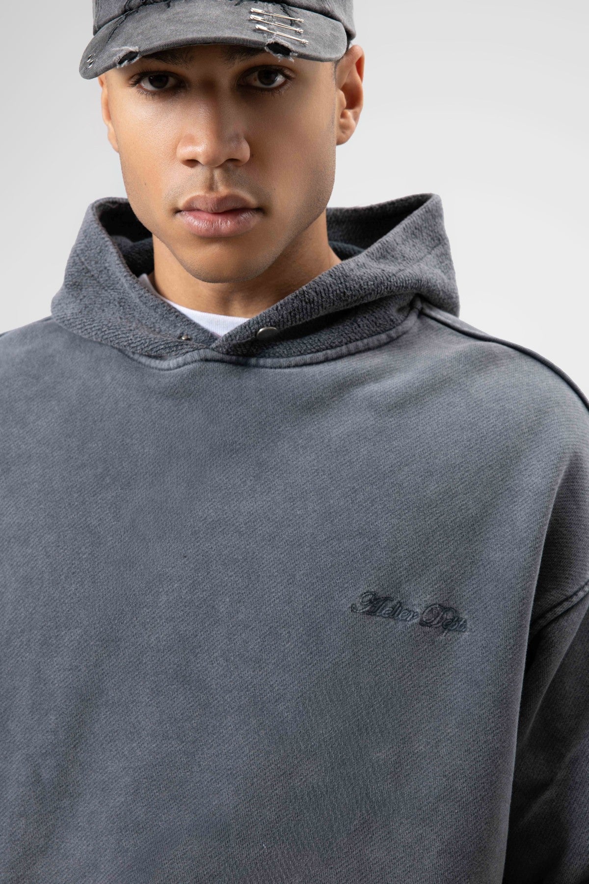 Oversized Washed Printed Hooded Sweatshirt