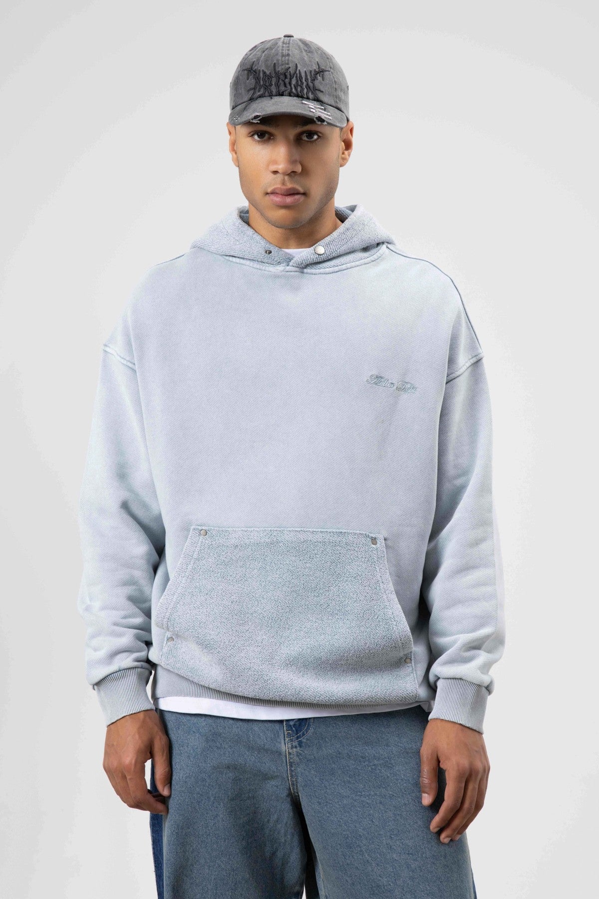 Oversized Washed Printed Hooded Sweatshirt