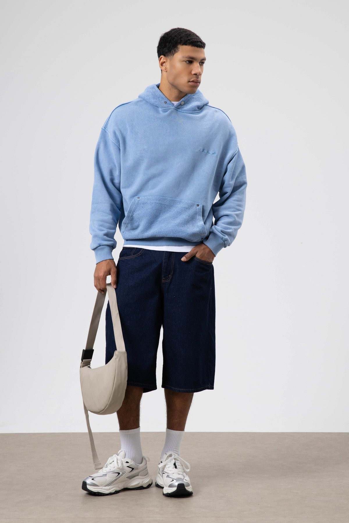 Oversized Washed Printed Hooded Sweatshirt
