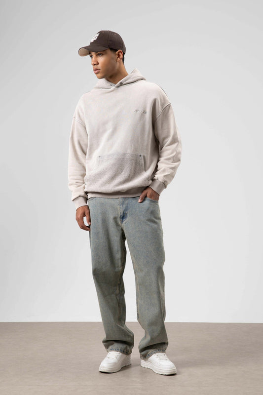 Oversized Washed Printed Hooded Sweatshirt