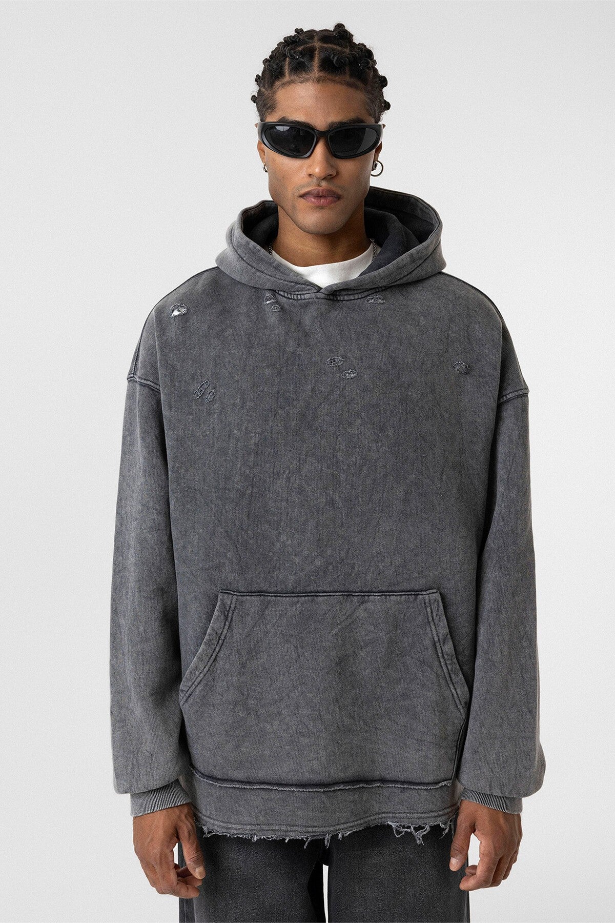 Oversized Sweatshirt with Distressed Details