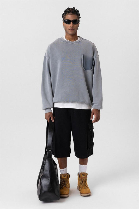 Oversized Sweatshirt with Washed Pocket Detail
