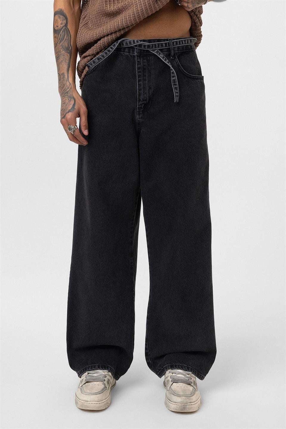 Baggy Jeans with Detailed Belt Straps