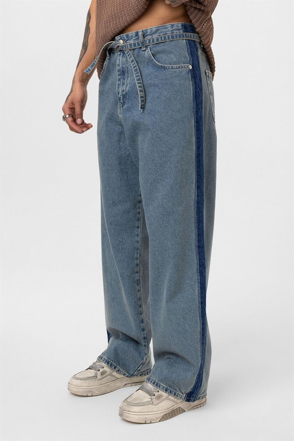 Baggy Jeans with Detailed Belt Straps