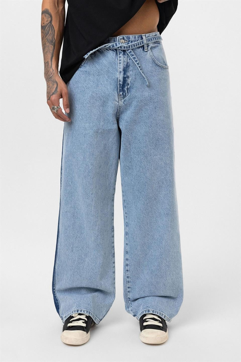 Baggy Jeans with Detailed Belt Straps