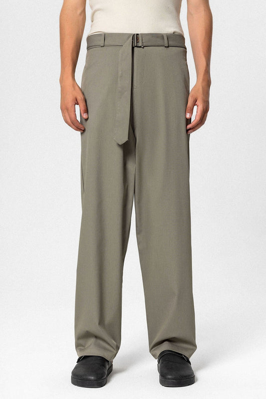 Arched-Waist Baggy Fabric Pants