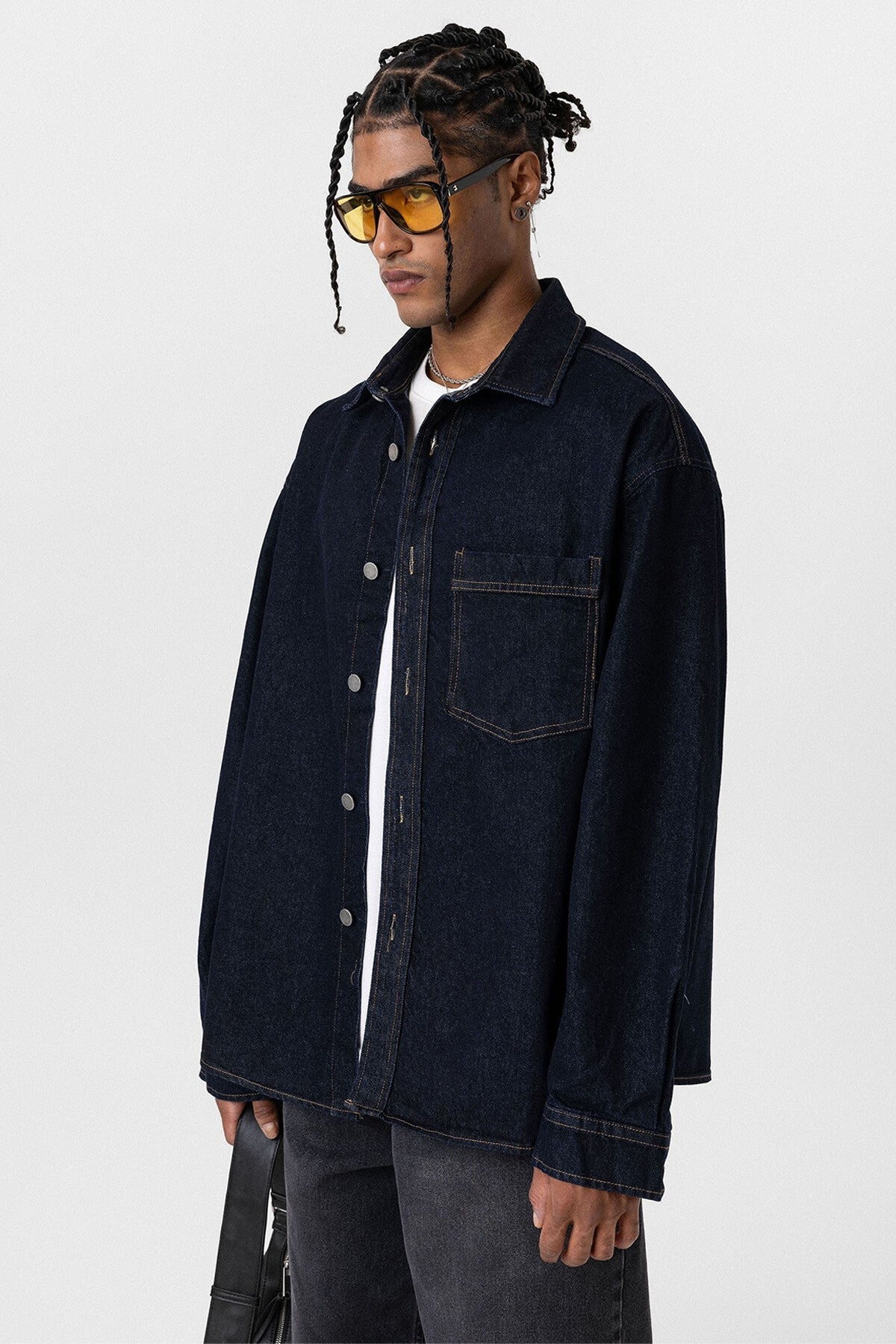 Oversized Denim Jacket with Detailed Pockets