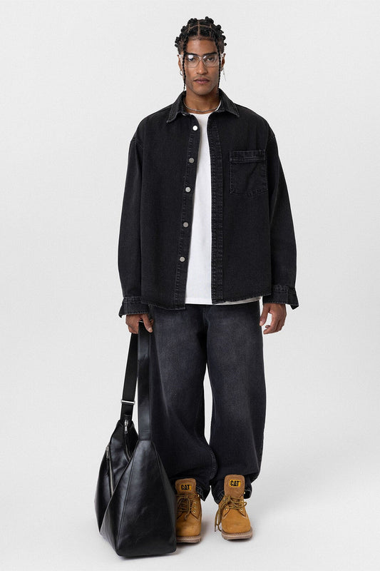 Oversized Denim Jacket with Detailed Pockets