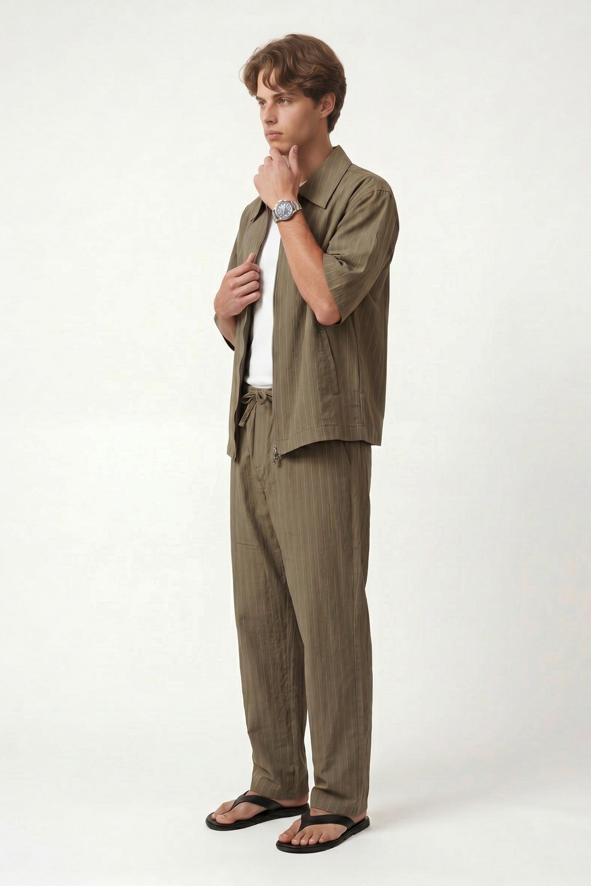 Lyocell-Blend Striped Linen Shirt with a Zipper