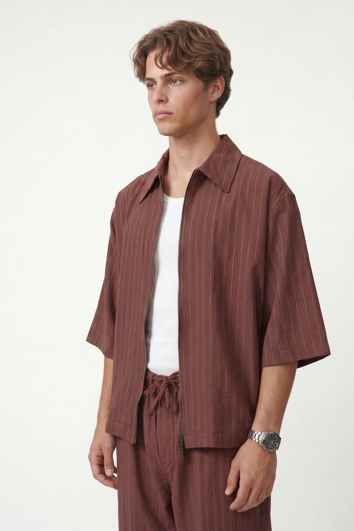 Lyocell-Blend Striped Linen Shirt with a Zipper