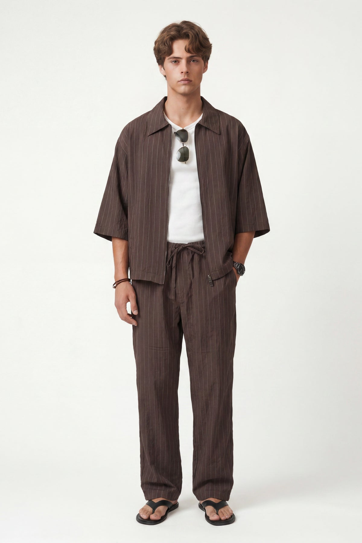 Lyocell-Blend Striped Linen Shirt with a Zipper