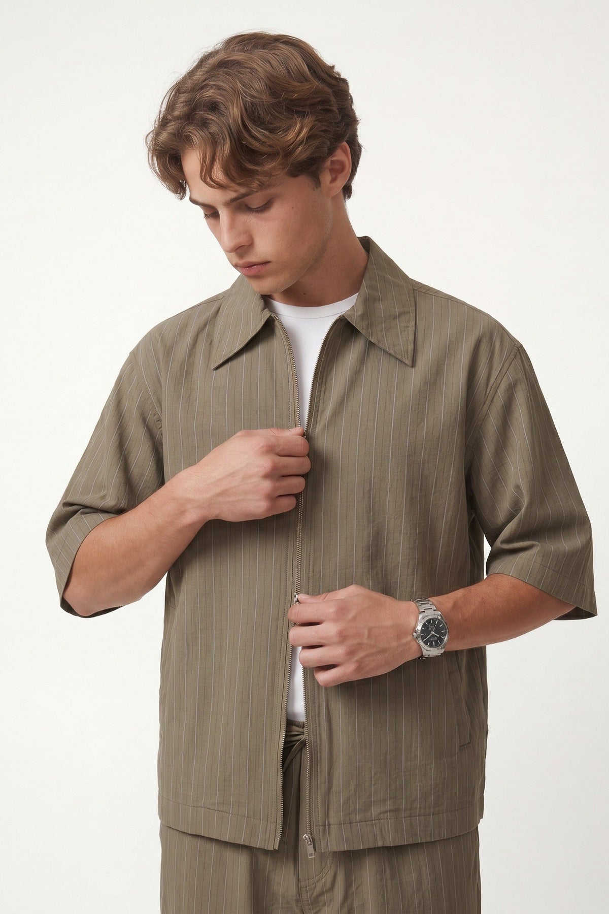 Lyocell-Blend Striped Linen Shirt with a Zipper