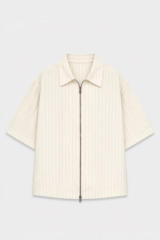 Lyocell-Blend Striped Linen Shirt with a Zipper