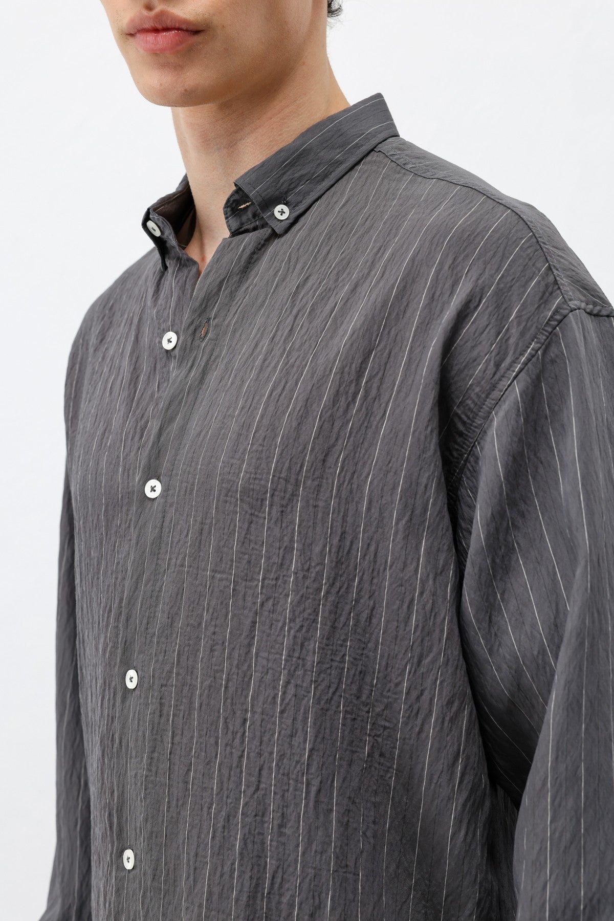 Oversized Shirt in Striped Lyocell Fabric