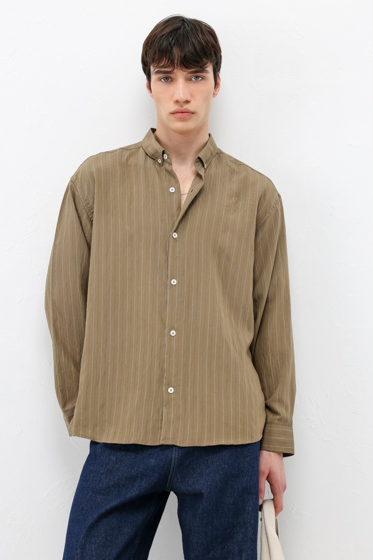 Oversized Shirt in Striped Lyocell Fabric