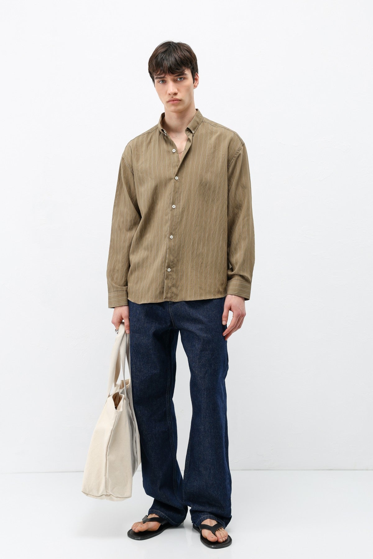 Oversized Shirt in Striped Lyocell Fabric