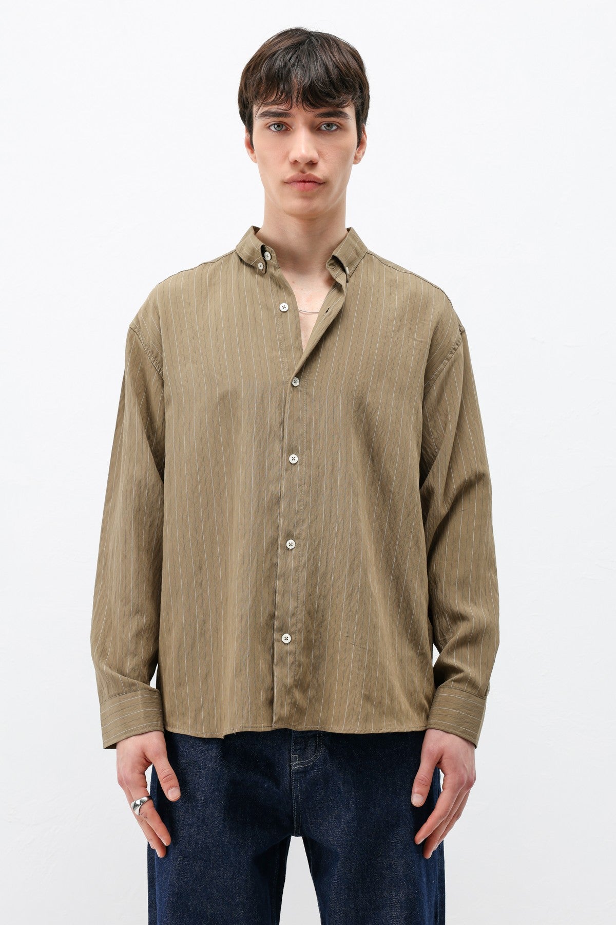 Oversized Shirt in Striped Lyocell Fabric