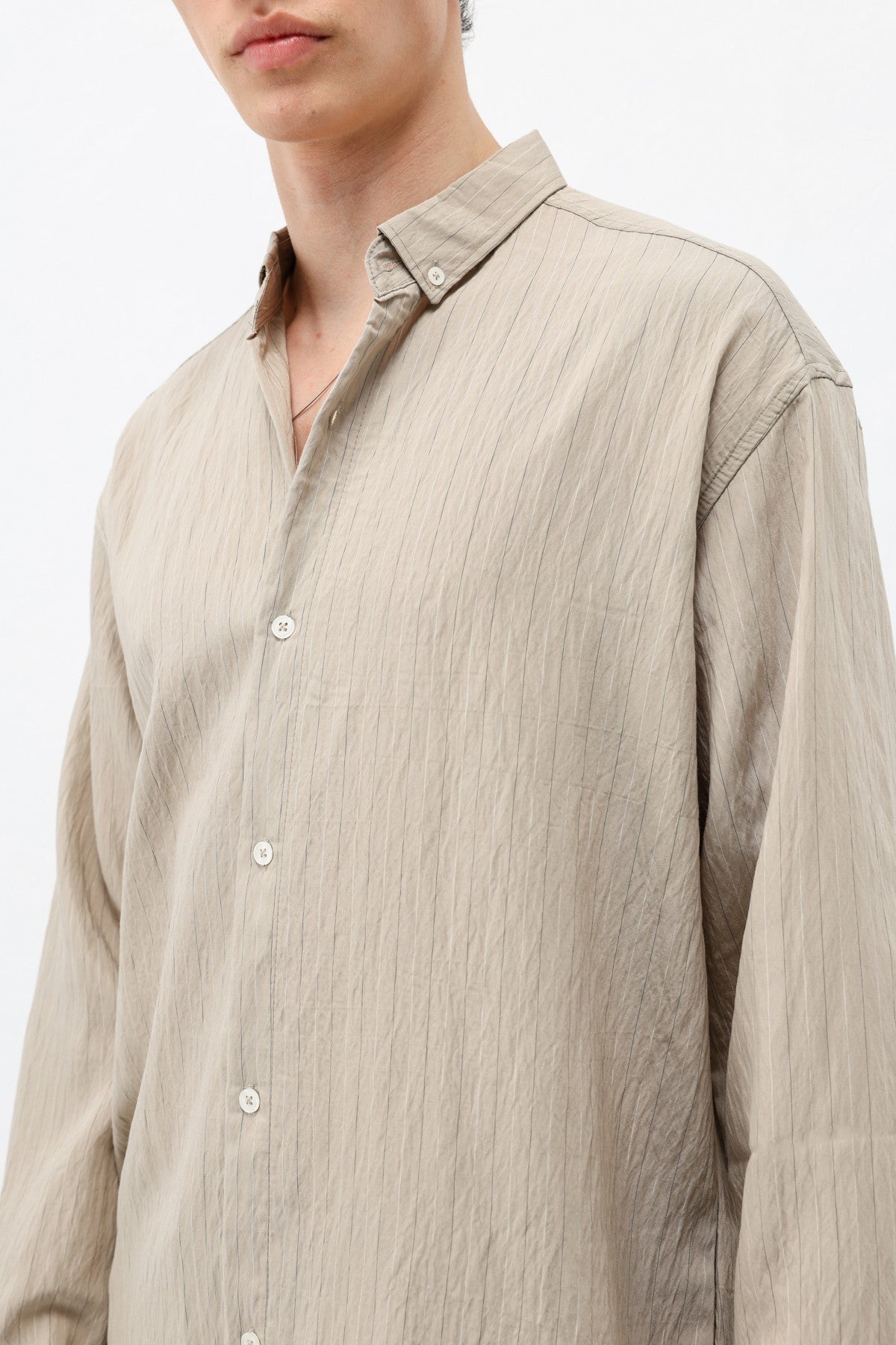 Oversized Shirt in Striped Lyocell Fabric