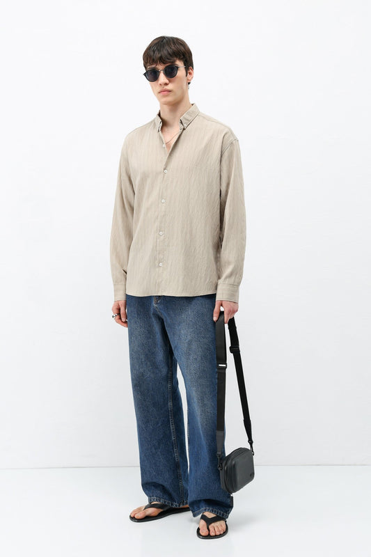 Oversized Shirt in Striped Lyocell Fabric