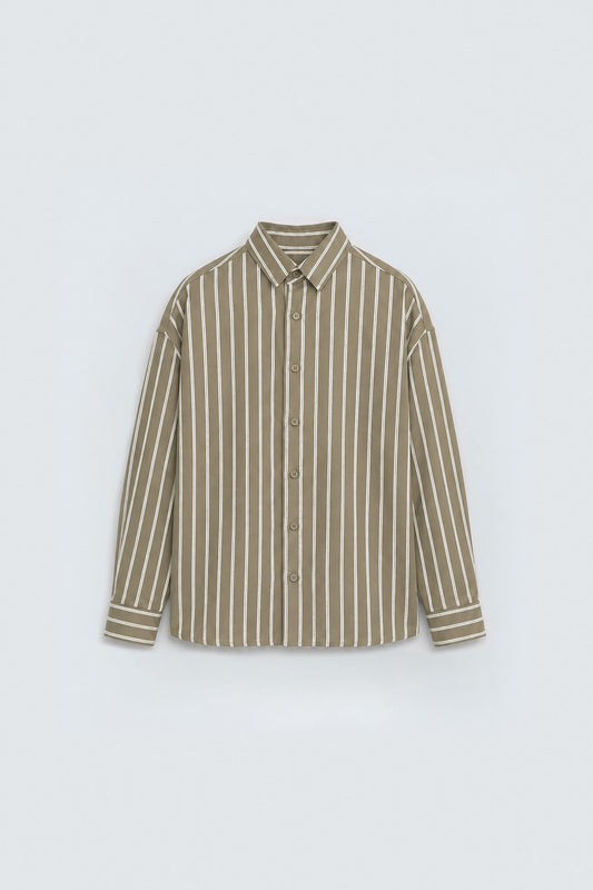 Striped Oversized Shirt in Khaki