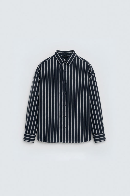Oversized Striped Shirt, Navy Blue