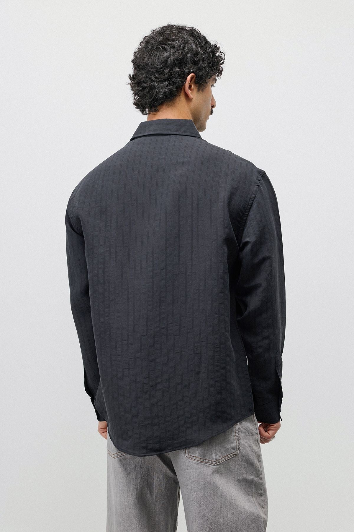 Oversized Shirt with a Modal Blend and Fine Stripes