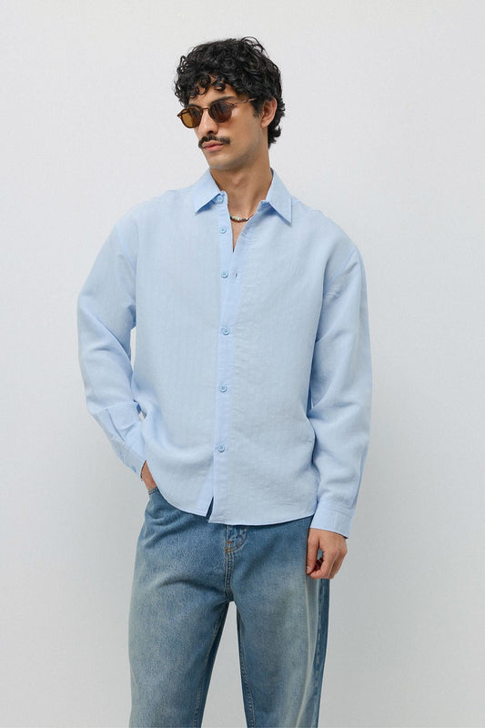 Oversized Shirt with a Modal Blend and Fine Stripes