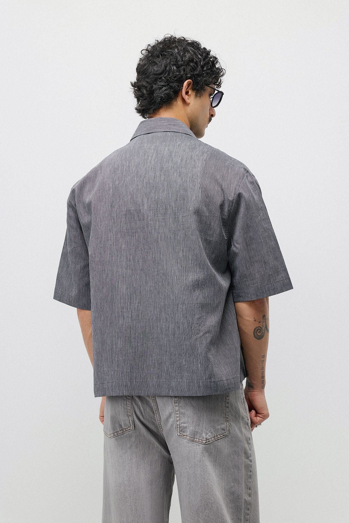 Embroidered Striped Box-Fit Shirt