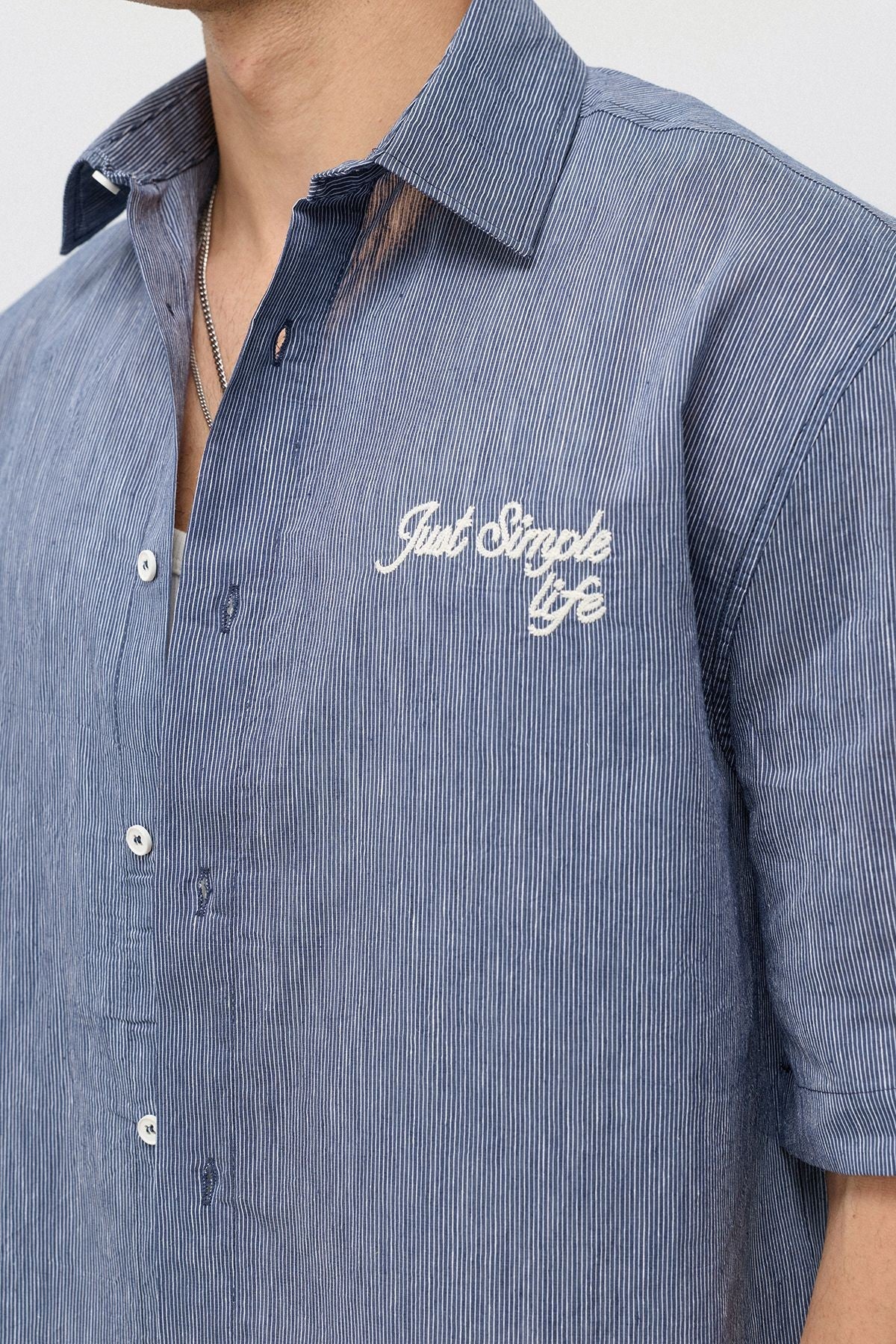Embroidered Striped Box-Fit Shirt